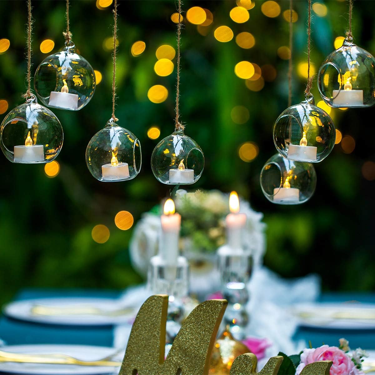 Sziqiqi 3.15inch Glass Globes Glass Bulbs Hanging Tea Light Holder Glass Terrarium Container Wedding Centerpiece Backyard Decoration Christmas Ornaments 6pcs+2 Extra-VerdiqueGarden