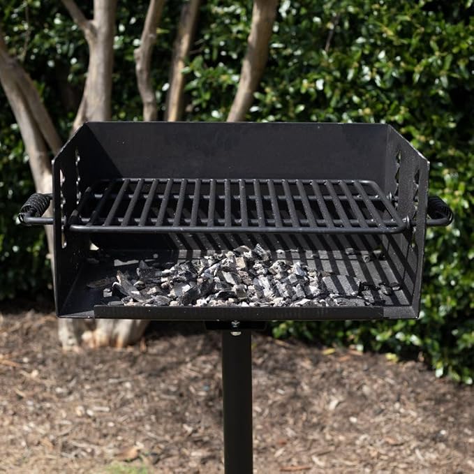Ash & Ember Park-Style Grill, 384 Sq. In Jumbo Charcoal Grill, Single Post Outdoor Cooking Backyard BBQ, Camp Grilling Barbecues-VerdiqueGarden