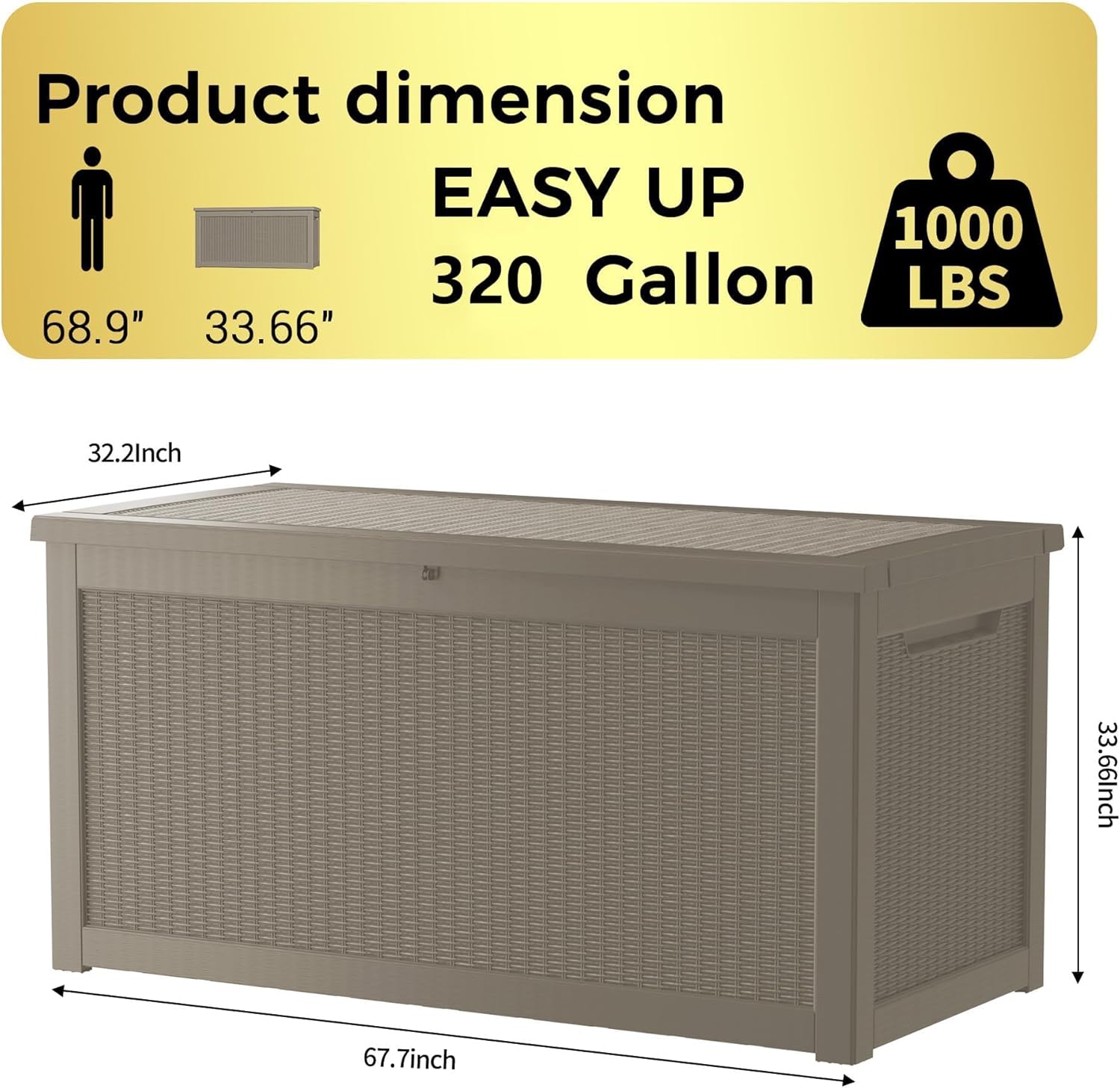 320 Gallon Waterproof Deck Box, Lockable Resin Storage Box for Patio Furniture Cushions Garden Tools and Outdoor Delivery Storage, Coffee-VerdiqueGarden