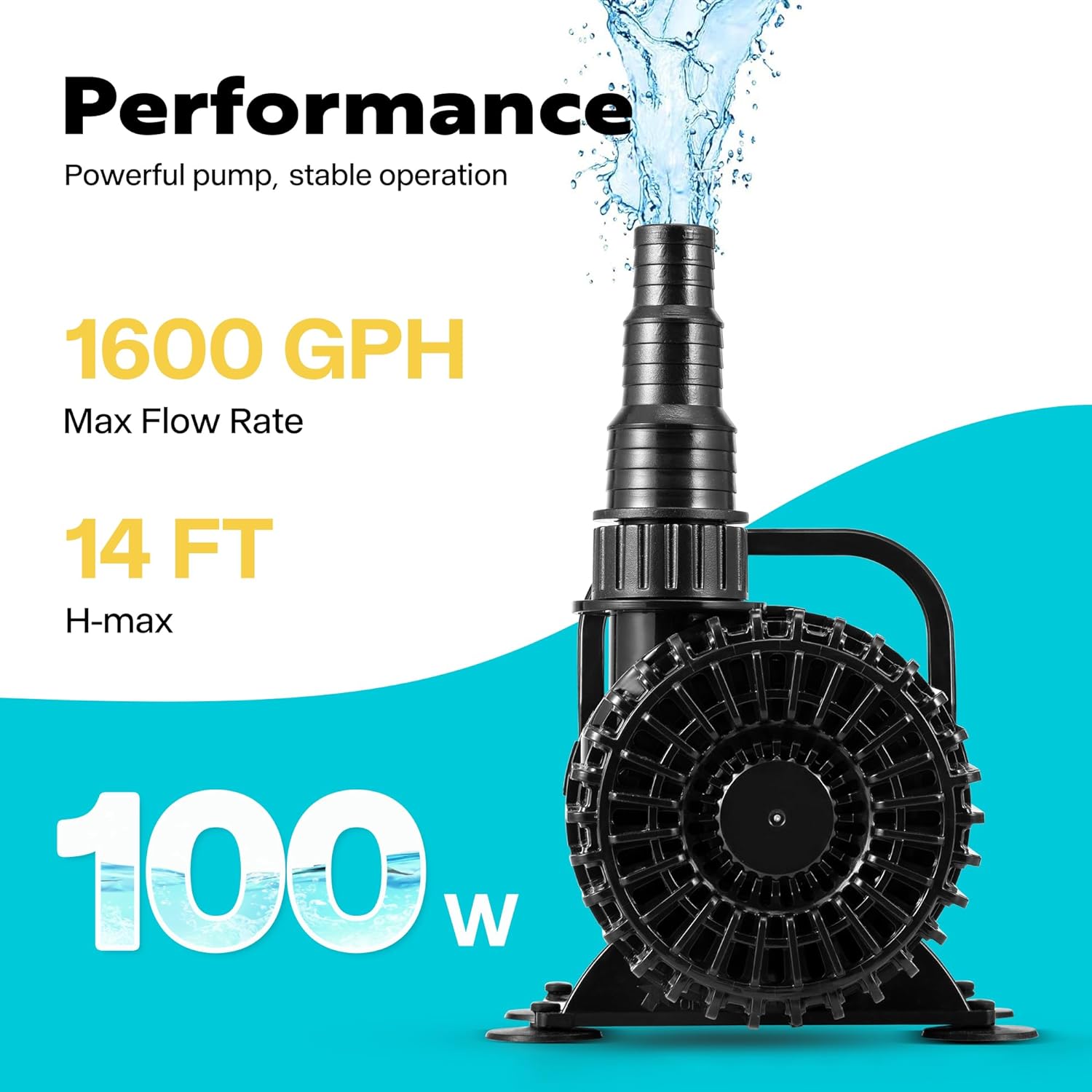 VIVOHOME 100W 1600GPH Submersible Water Pump with 180° Seamless Adjustable Nozzle and Barrier Bag for Koi Pond Waterfall Fountains Fish Tank-VerdiqueGarden