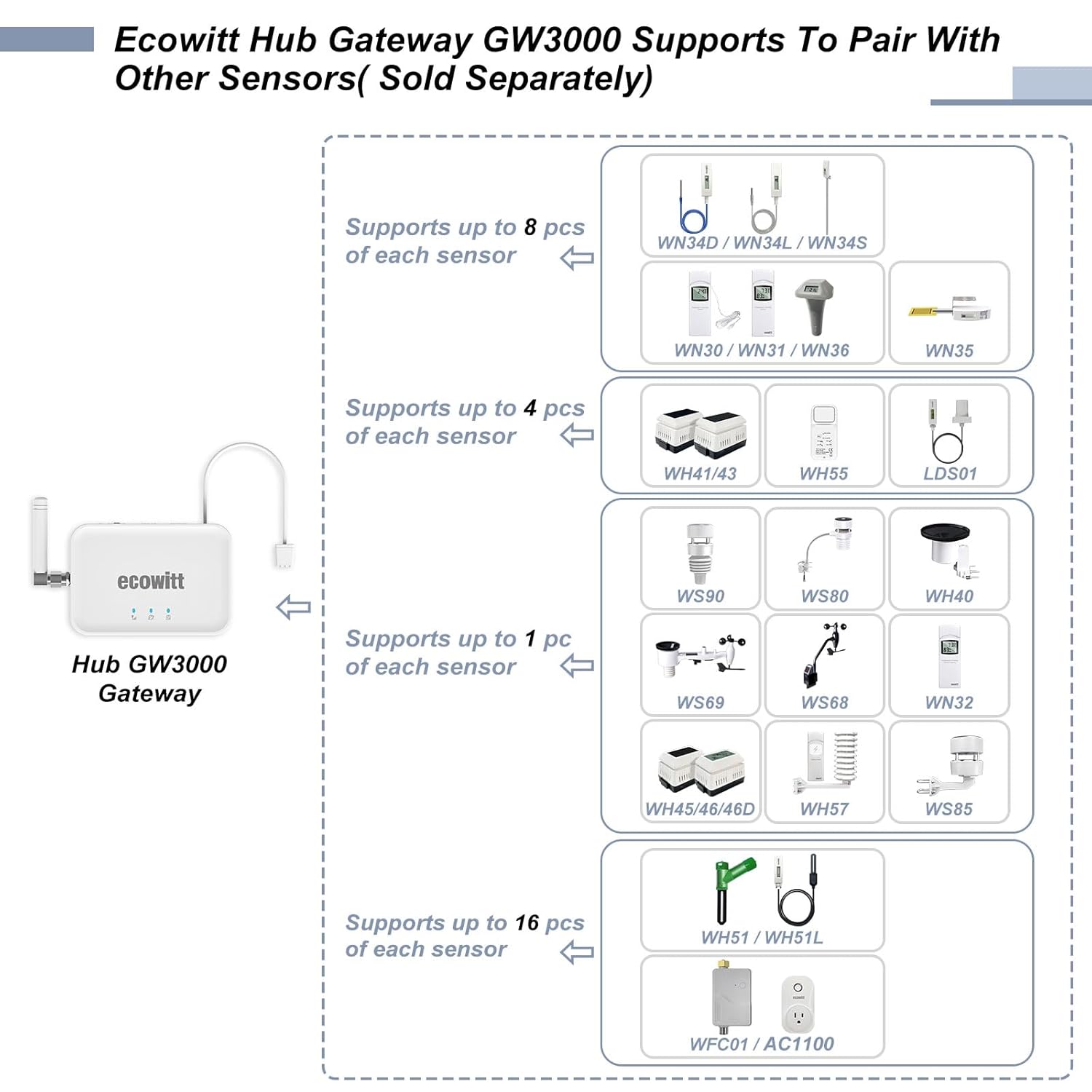 Ecowitt GW3000 Wi-Fi & Ethernet Weather Station Gateway, with Built-in Temperature, Humidity and Barometric Sensors with SD Card Port, 915 MHz-VerdiqueGarden