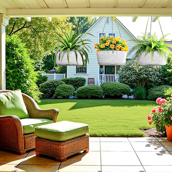 10.7 Inch Hanging Planter for Outdoor Indoor Plants，2 Pack Hanging Flower Pots with Drain Holes for Garden Home Decor Use (Marble)-VerdiqueGarden