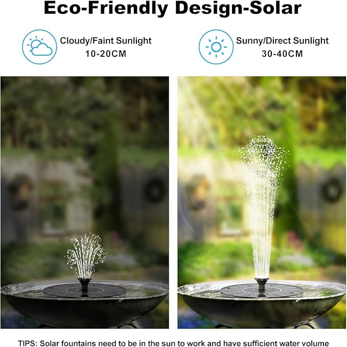 Solar Fountains,Solar Water Fountain,Solar Powered Bird Bath Fountain with 6 Nozzles - Free Standing Floating Solar Water Fountain for Bird Bath, Garden, Pond, Pool (Black-1.4W)-VerdiqueGarden