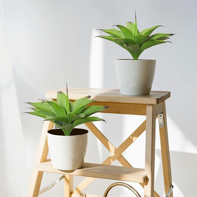 Fake Plants Artificial Agave Plants,Large UV Resistant Fake Agave Planters for Indoor and Outdoor Decorating Tropical Plant Succulents Greenery Indoor Decor13.8 (2Pack, Dark Green)-VerdiqueGarden