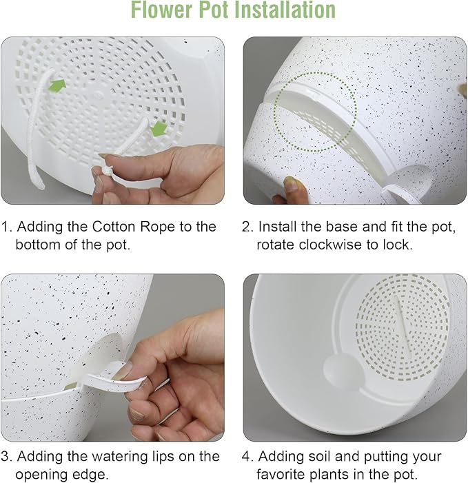 12 inch Large Self Watering Pots for Indoor Outdoor Plants, Plant Pots with Mesh Drainage Holes for Garden House Plants, Plastic Planters with Reservoir for Flower, Speckled White-VerdiqueGarden