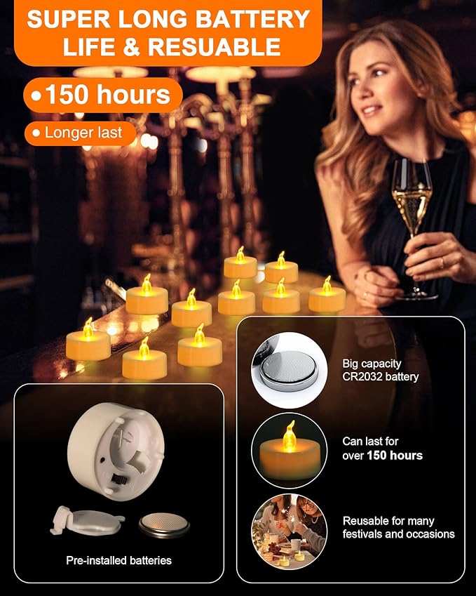 JOSU LED Tea Lights Candles [24 Pack] Flameless Candles, Realistic Battery Operated Candle, Flickering Bright Tealights with Warm Yellow Light for Party, Wedding, Valentine's Day-VerdiqueGarden