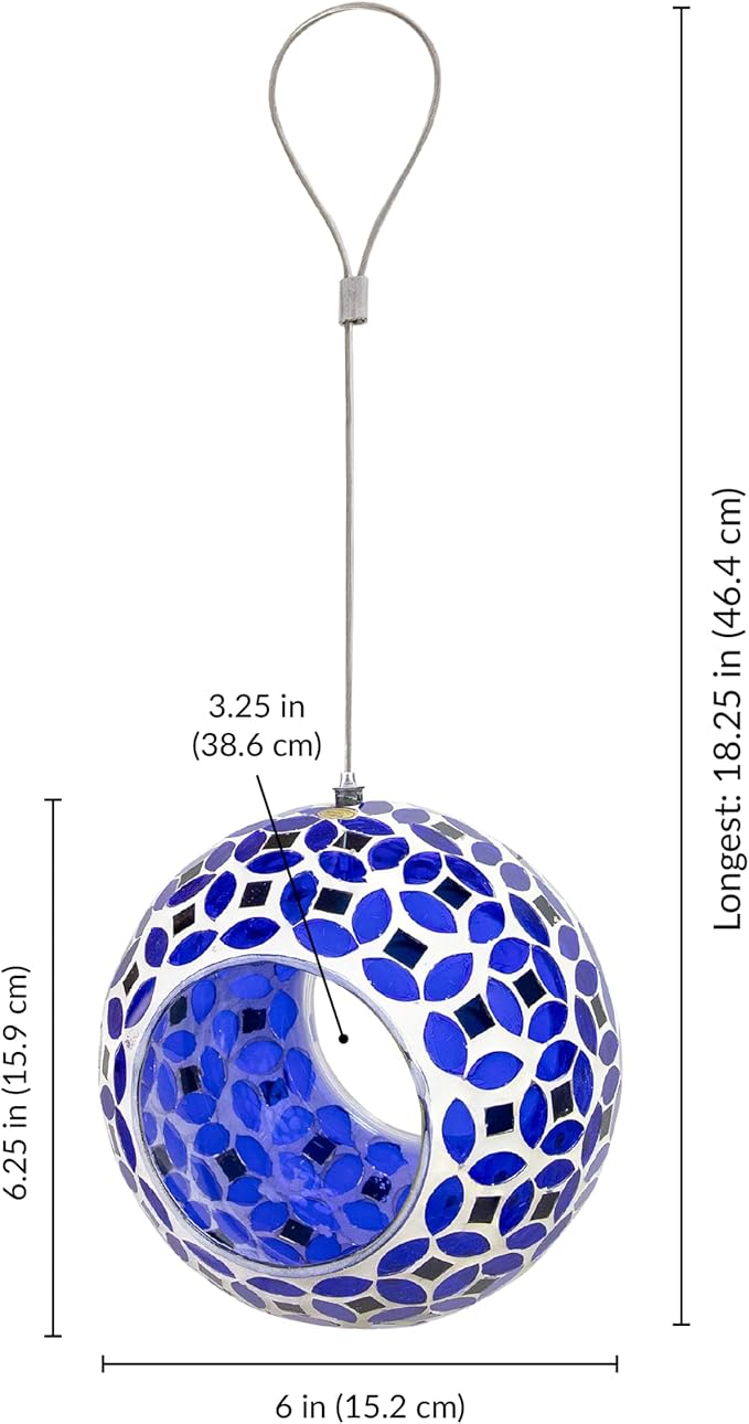 Sunnydaze 6-Inch Glass Mosaic Hanging Bird Feeder for Outdoors - Fly-Through Wild Bird Feeder - Lavender Mosaic-VerdiqueGarden