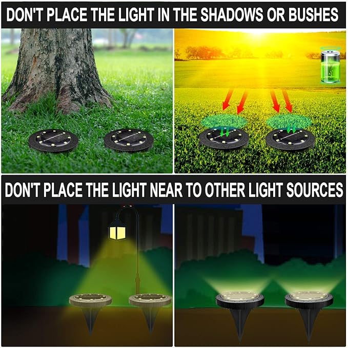 Solar Powered 8 Pack Outdoor LED Disk Lights - IP68 Waterproof, Non-Slip, Wear-Resistant Pathway Lights (Warm White)-VerdiqueGarden