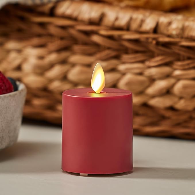 Luminara Outdoor Votive Flameless LED Candle, Cherry Red 2" x 3.2", Moving Flame Battery Operated Timer Remote Ready IPX4 Matte Plastic Finish-VerdiqueGarden