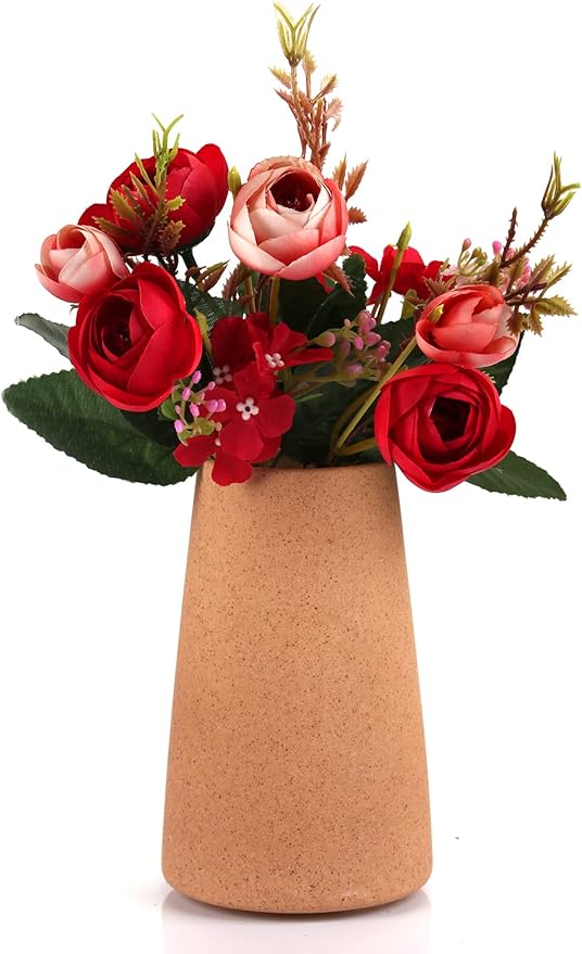 Simple Vase for Flowers Plants, Matte Vases for Modern Table Shelf Home Decor Wedding Boho Decor, 6" H Frosted Elegant Ceramic Vase for Pampas Grass Fluffy Stem Bouquet Lavender Flowers (Brown, 4)-VerdiqueGarden