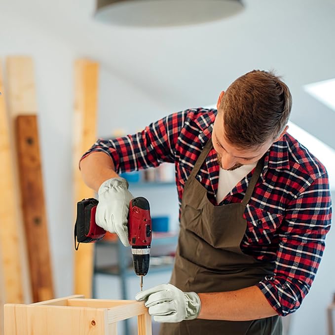 HLDD HANDLANDY Leather Work Gloves for Men & Women, Adjustable Wrist Cowhide Gardening Glove with Reinforced Palm for Driver-VerdiqueGarden