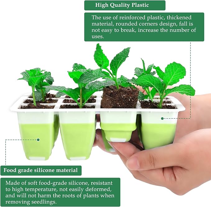 10pcs Reusable Seed Starter Tray, 120 Cells Seed Starter Kit, Silicone Seedling Starter Trays for Starting Plant Seeds with Flexible pop-Out Cells, Indoor Gardening Plant Germination Trays-VerdiqueGarden