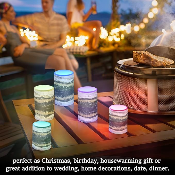 Flickering Flameless Candles, Black White Marble Gold Veins LED Candles with Remote Timer, Set of 2 Battery Operated Candle for Valentine Wedding Birthday-VerdiqueGarden