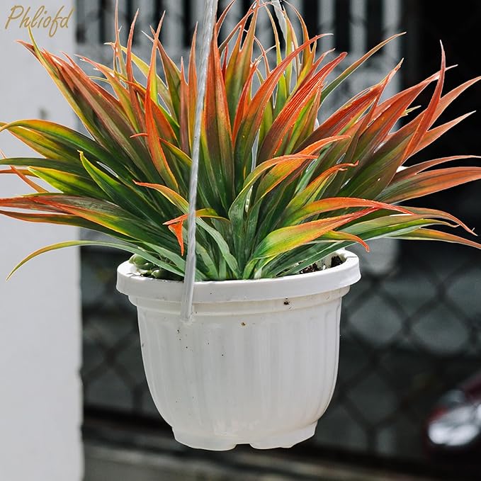 16Pcs Artificial Grass Fake Plants 17.3in Outdoor Plastic Plants UV Resistant Greenery Fake Grass for Home Window Garden Patio Hanging Planter Pathway Front Porch Décor Red-VerdiqueGarden