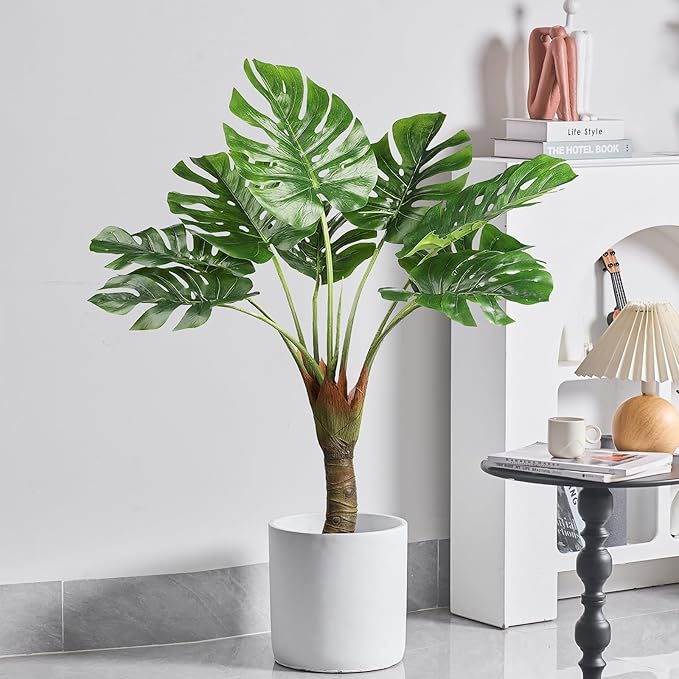 11 Inch Pot for Plants, Large Cement Planter with Drainage Hole, Mid-Century Modern Concrete Flower Pots for Home Decor, Office & Outdoor (White)-VerdiqueGarden