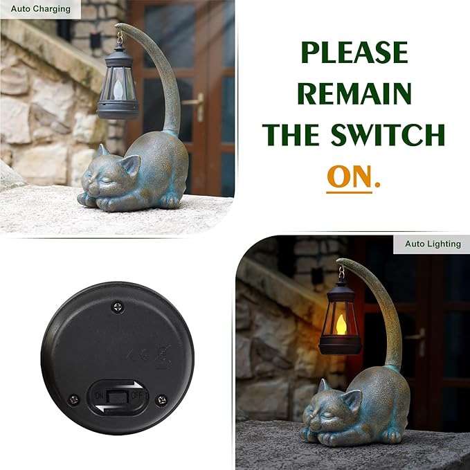 MININOVA Solar Garden Statues Cat Figurine with Solar Light Outdoor Decorations for Patio Yard Lawn Ornament Outdoor Housewarming Birthday Gift for Mom Grandma Friends-VerdiqueGarden