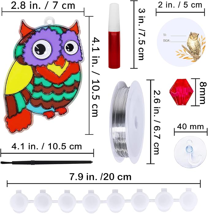 Winlyn 24 Sets Owl Suncatchers Ornaments Decorations DIY Window Paint Art Suncatchers Owl Craft Kits Sun Catchers for Kids Home Classroom Winter Holiday Season Fall Christmas Activities Party Favors-VerdiqueGarden