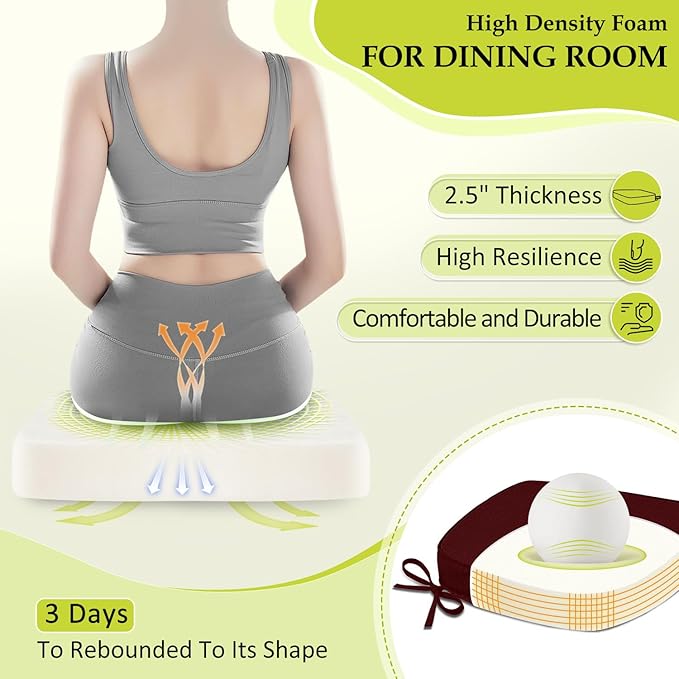 Chair Cushions for Dining Chairs, Indoor Chair Cushions with Ties，Waterproof Chair Pads Set of 4, Burgundy, 17x16x2.5 Inch-VerdiqueGarden