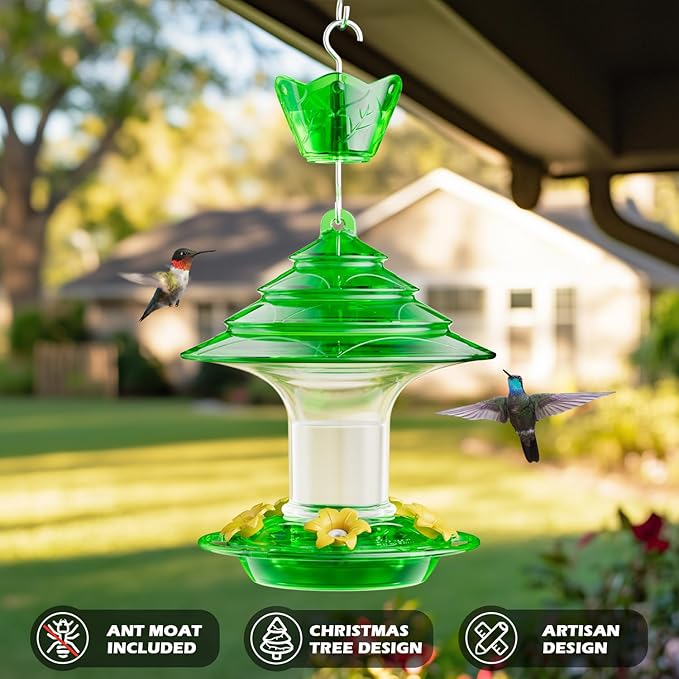 Birdream Hummingbird Feeder for Outdoors Hanging 40oz 10 Feeding Ports, 2 Pack Humming Bird Feeder with Ant Moat Brush Leak Proof - Green-VerdiqueGarden