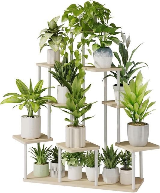 Bamworld Large Plant Stand Indoor, 9 Tier Tall Metal Plant Shelf for Multiple Plants, Tiered Flower Stand for Patio Garden Balcony Living Room Bedroom(White)-VerdiqueGarden