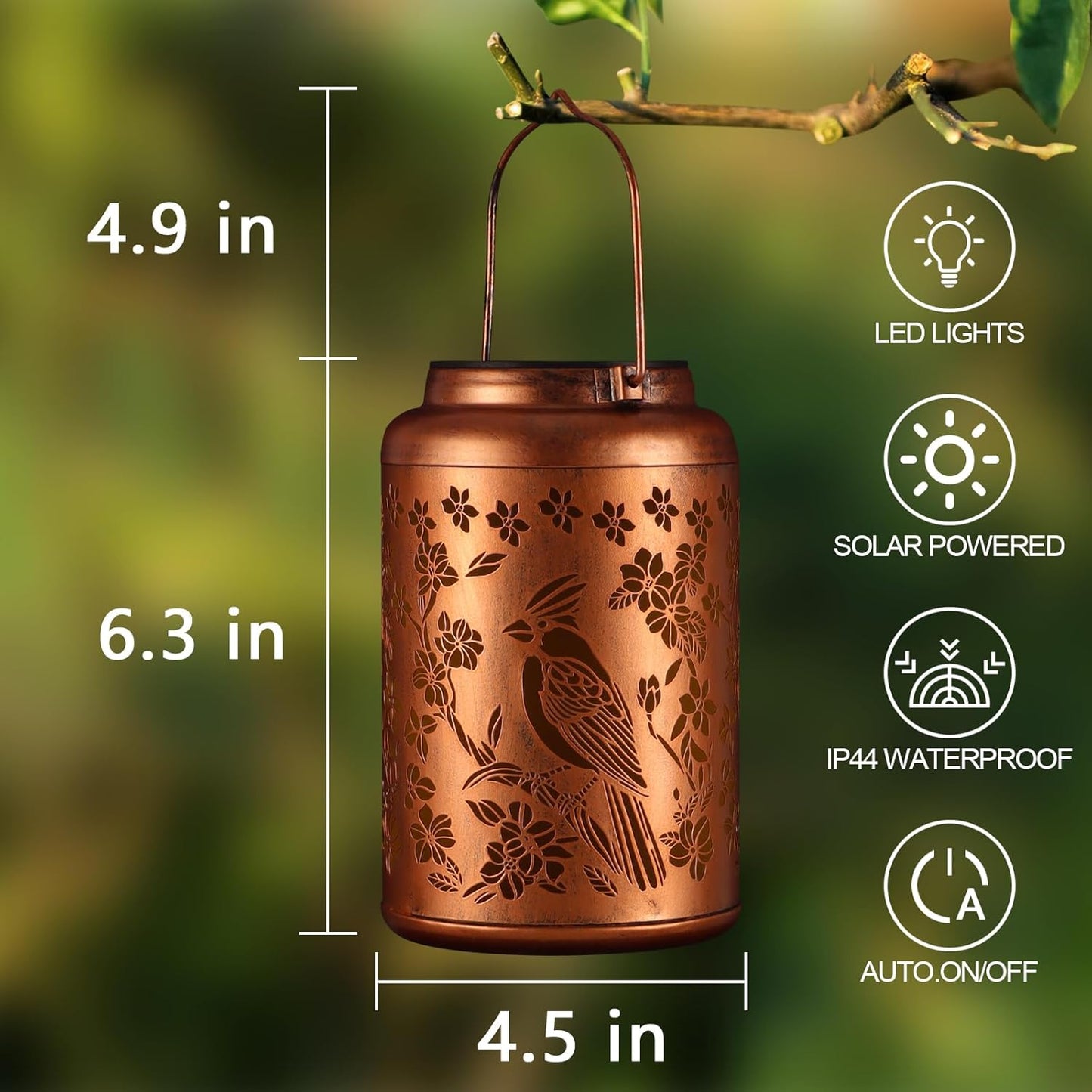 Solar Lanterns Outdoor Waterproof Garden Decor Birthday Gifts for Women Mom Grandma Hanging Lights Metal Decoration Outside for Yard, Patio,Backyard,Porch(Red Bird)-VerdiqueGarden