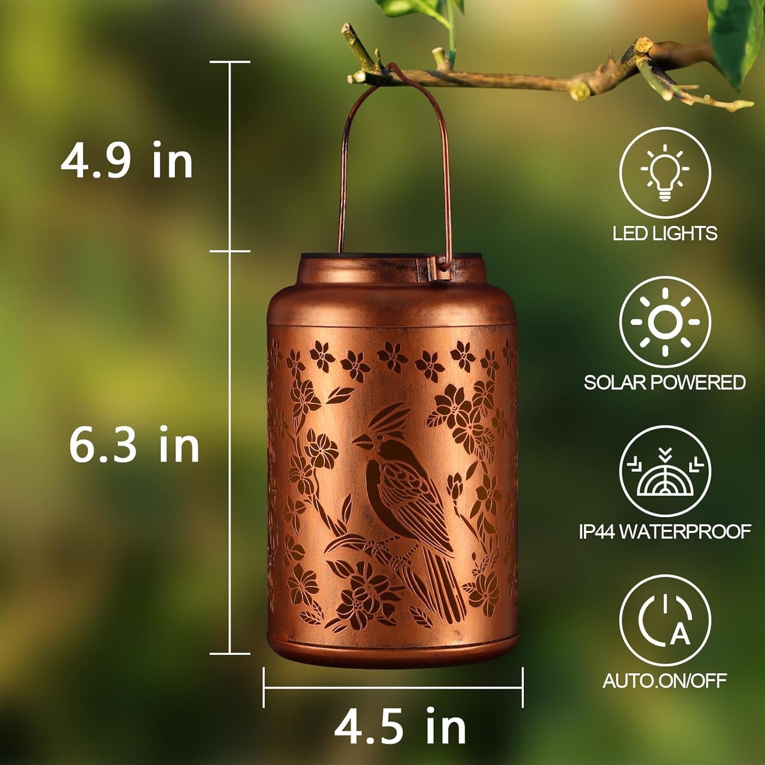 Solar Lanterns Outdoor Waterproof Garden Decor Birthday Gifts for Women Mom Grandma Hanging Lights Metal Decoration Outside for Yard, Patio,Backyard,Porch(Red Bird)-VerdiqueGarden