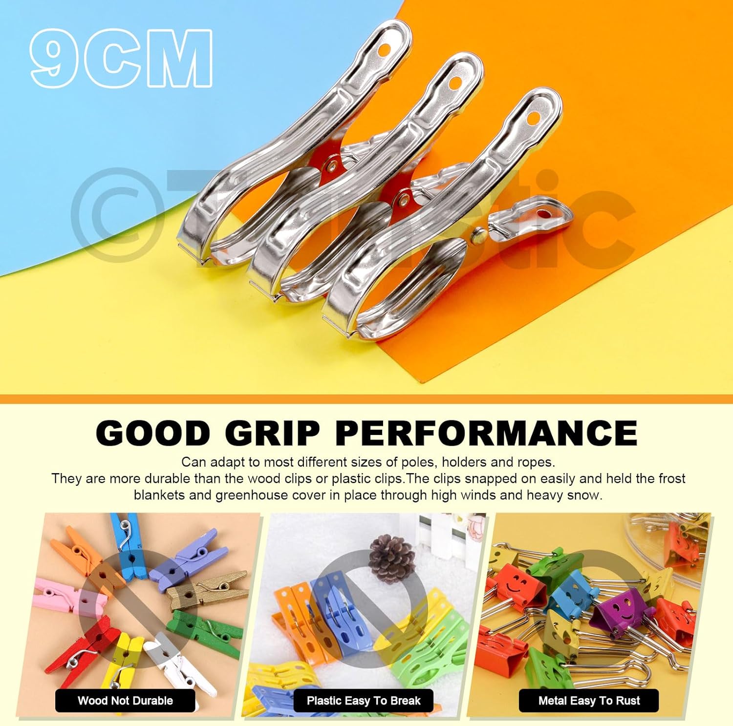 Tanstic 40Pcs 3.5 Inch Stainless Steel Greenhouse Clamps Garden Clips Greenhouse Clips Heavy Duty Garden Clips with Strong Grip and Large Open Mouth for Netting Holding-VerdiqueGarden