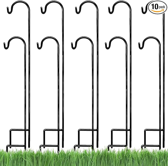 Ashman Shepherds Hook 10 Pack Black, 35 Inches Tall, Made of Premium Metal for Hanging Solar Light, Bird Feeders, Mason Jars, Garden Stake and Wedding Décor.-VerdiqueGarden