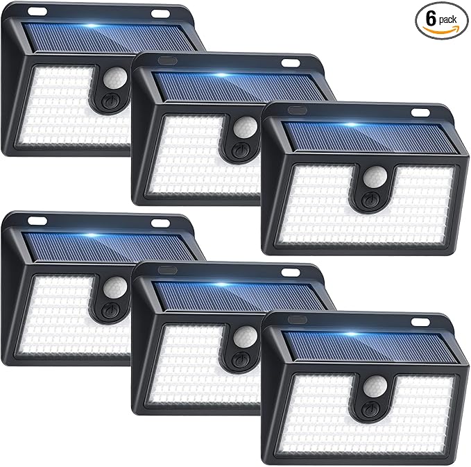 [6 Packs] Solar Motion Sensor Outdoor Lights, Super Bright Solar Lights Outdoor Waterproof, 3 Lighting Modes Security Wall Light for Outside Walking Dog Fence Backyard Deck Garden Door Step Garage-VerdiqueGarden