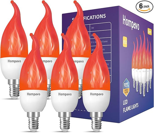 Hompavo 【Upgraded LED Flame Light Bulbs, 3 Modes Flickering Light Bulbs, E12 Chandelier Base Candle Fire Light Bulb for Halloween Christmas Party Porch Indoor & Outdoor Home Decoration, Red 6 Pack-VerdiqueGarden