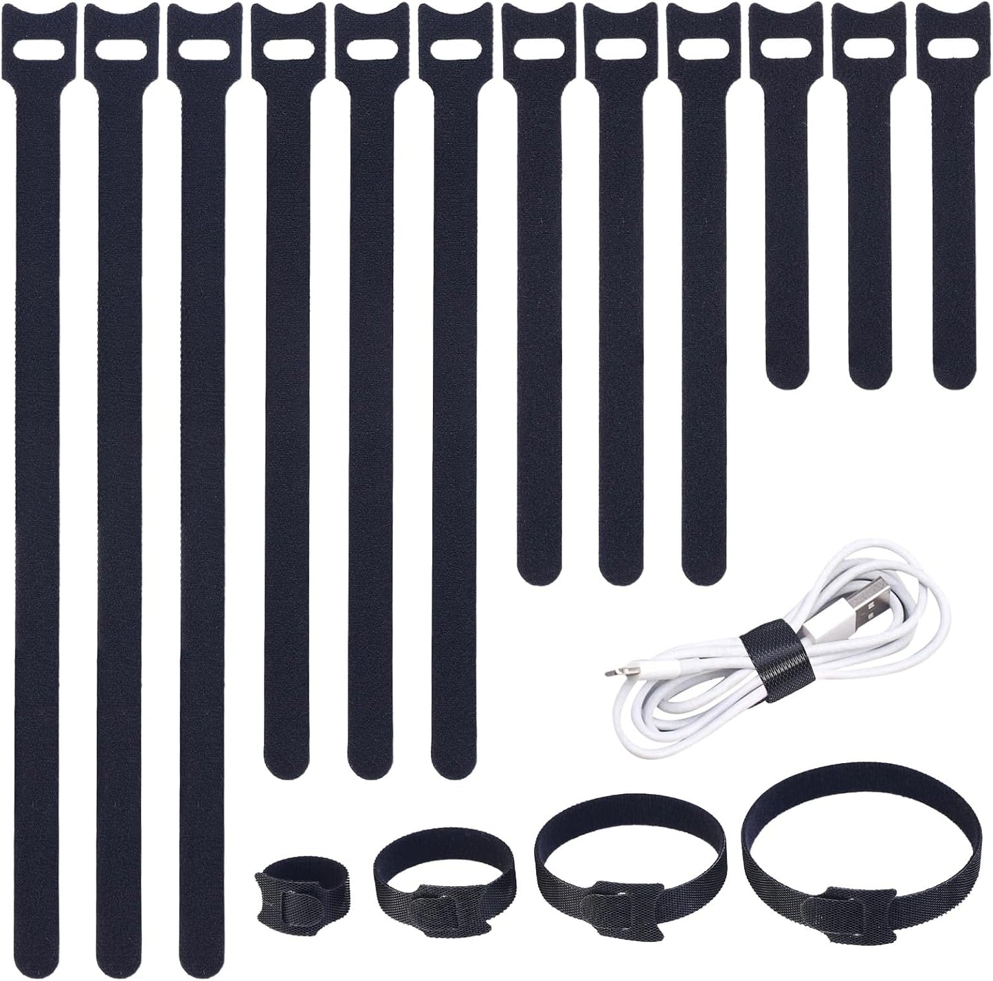 200PCS Reusable Cable Ties Wire Ties Cord Organizer Cable Organizer Adjustable Cable Management Black 4+6+8+10 inch-VerdiqueGarden