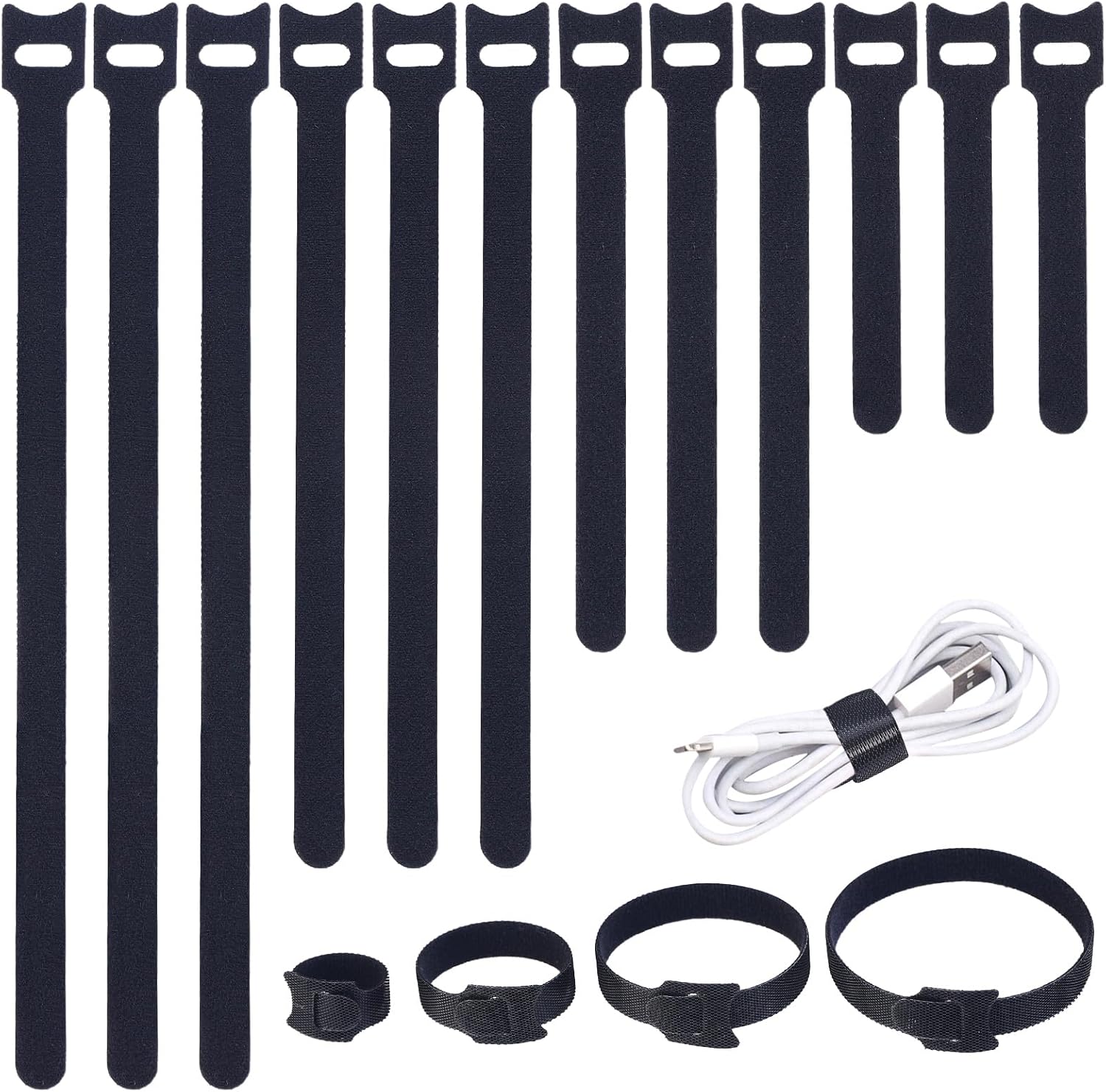 200PCS Reusable Cable Ties Wire Ties Cord Organizer Cable Organizer Adjustable Cable Management Black 4+6+8+10 inch-VerdiqueGarden