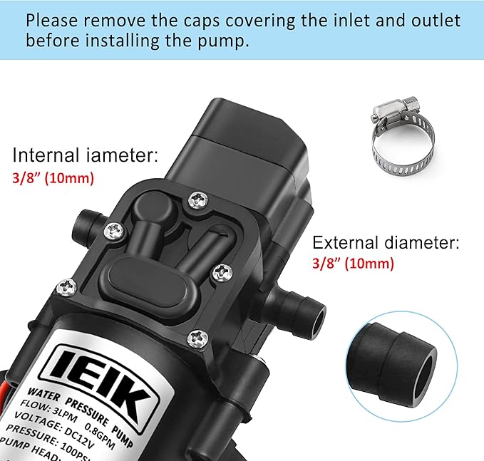 12 Volt Diaphragm Pump 3LPM 0.8 GPM 100PSI Self Priming Sprayer Pump 12V DC Fresh Water Pump Water Pressure Switch for RV Camper Marine Boat Lawn (30W)-VerdiqueGarden