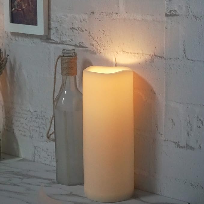 CANDLE CHOICE Waterproof Outdoor Battery Operated Flameless Candle Remote Timer Large Tall White Plastic Realistic Flickering Electric LED Pillar Lantern Garden Wedding Christmas Decorations 4”Dx10”H-VerdiqueGarden