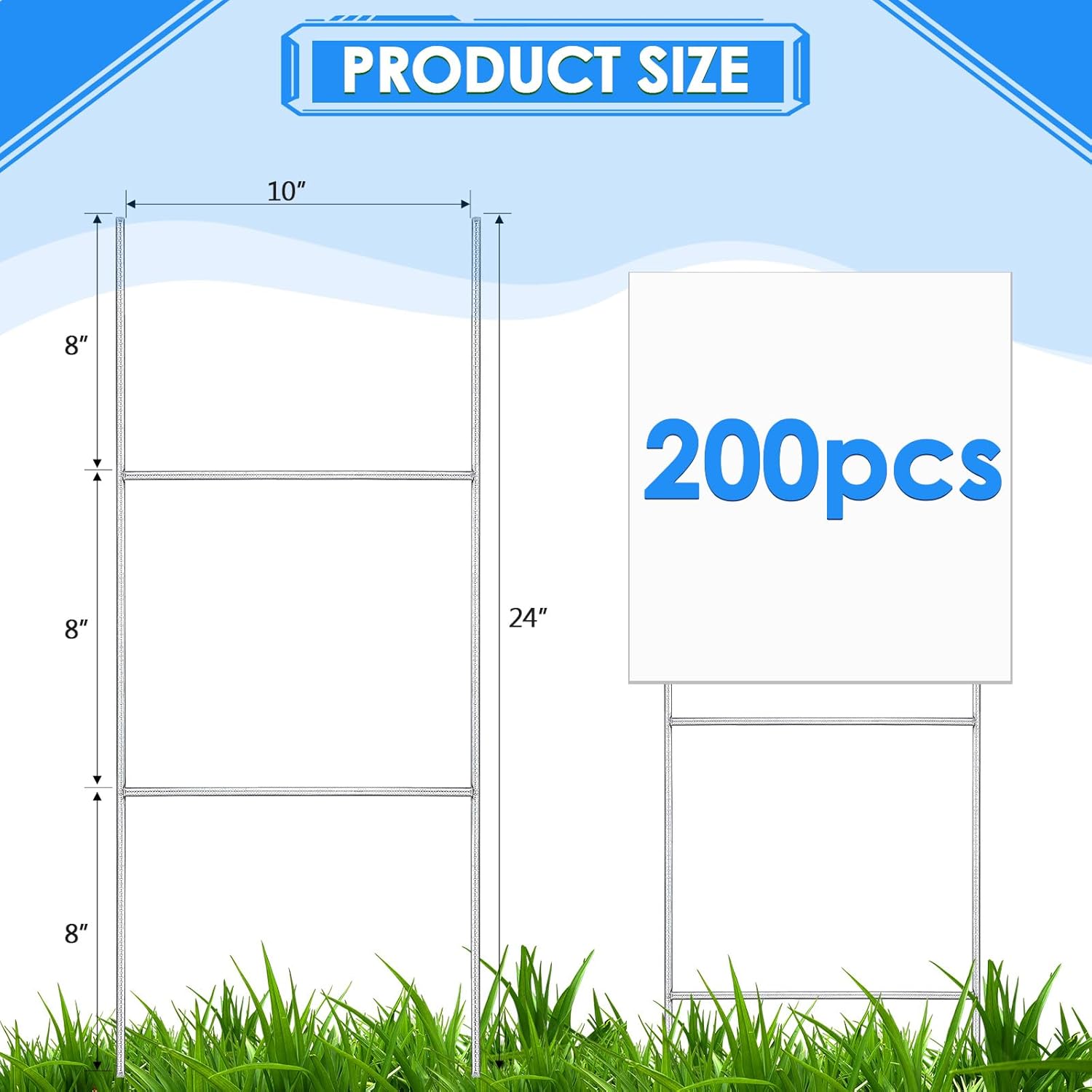 200 Pcs H Stakes for Yard Signs 24'' x 10'' Metal Heavy Duty H Frame Lawn Wire Stakes Weatherproof Metal Sign Holder Bulk for 4mm 5mm Corrugated Signs Board Guidepost Yard House Garden Decor-VerdiqueGarden