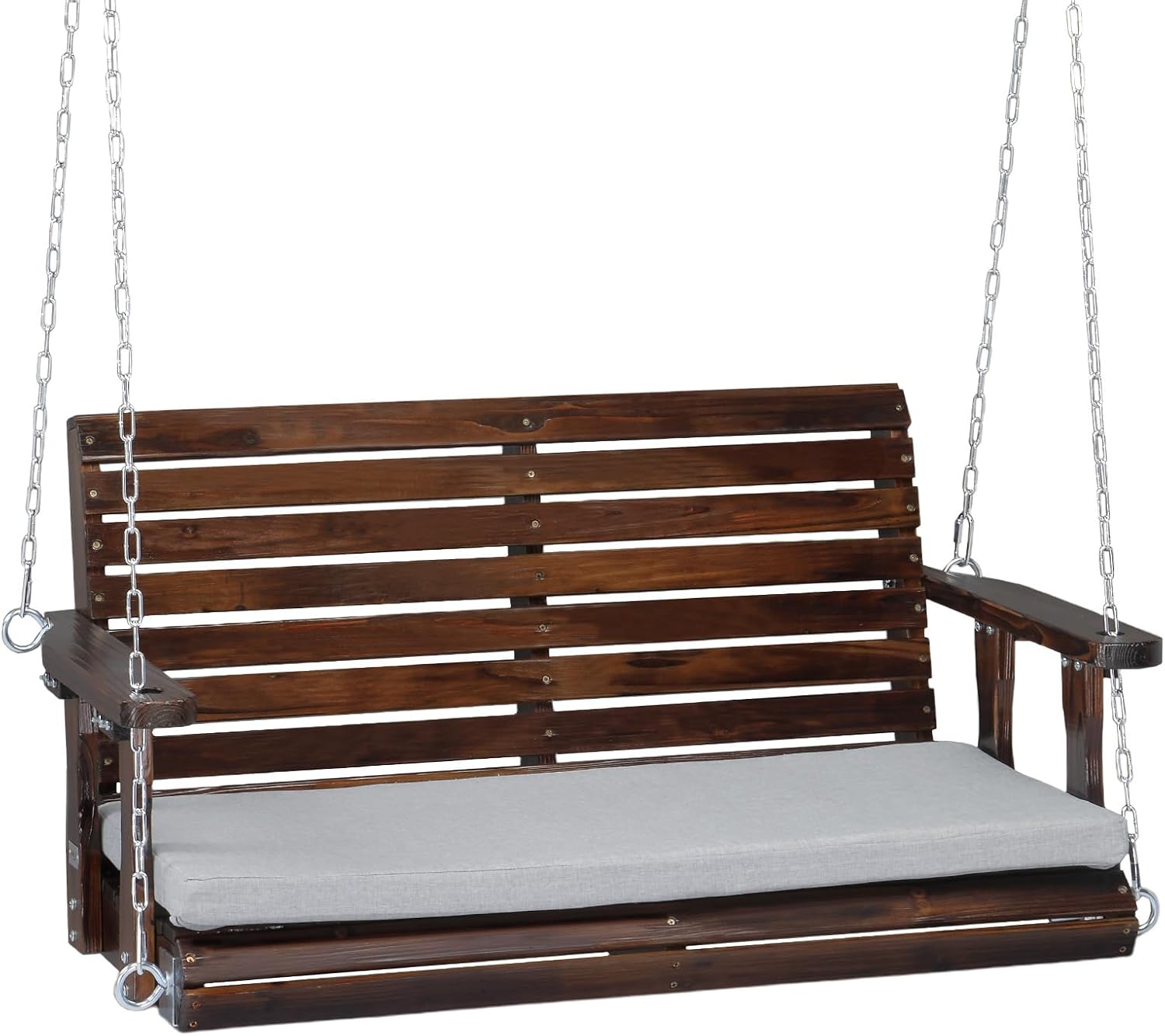 VINGLI Outdoor 4 FT Porch Swing, Heavy Duty 880 LBS Wooden Patio Swings with Cushions, Farmhouse Style Hanging Bench with Adjustable Chains for Yard | Garden | Lawn | Balcony, Rustic-VerdiqueGarden