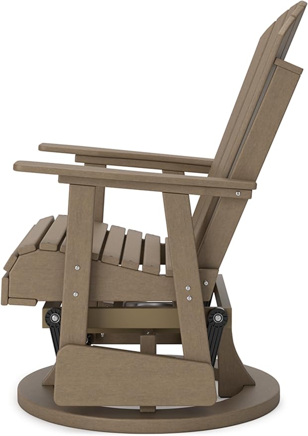 Signature Design by Ashley Hyland Wave Casual Weather Resistant HDPE Outdoor Swivel Glider Chair, Light Brown-VerdiqueGarden