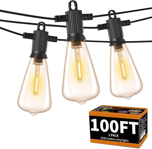 ZOTOYI Outdoor String Lights 100 FT, Waterproof IP65 LED Patio Lights with 52 ST38 Shatterproof Bulbs(2 Spare), Dimmable String Lights for Outside, Cafe, Bistro, Backyard, Garden Warm White-VerdiqueGarden