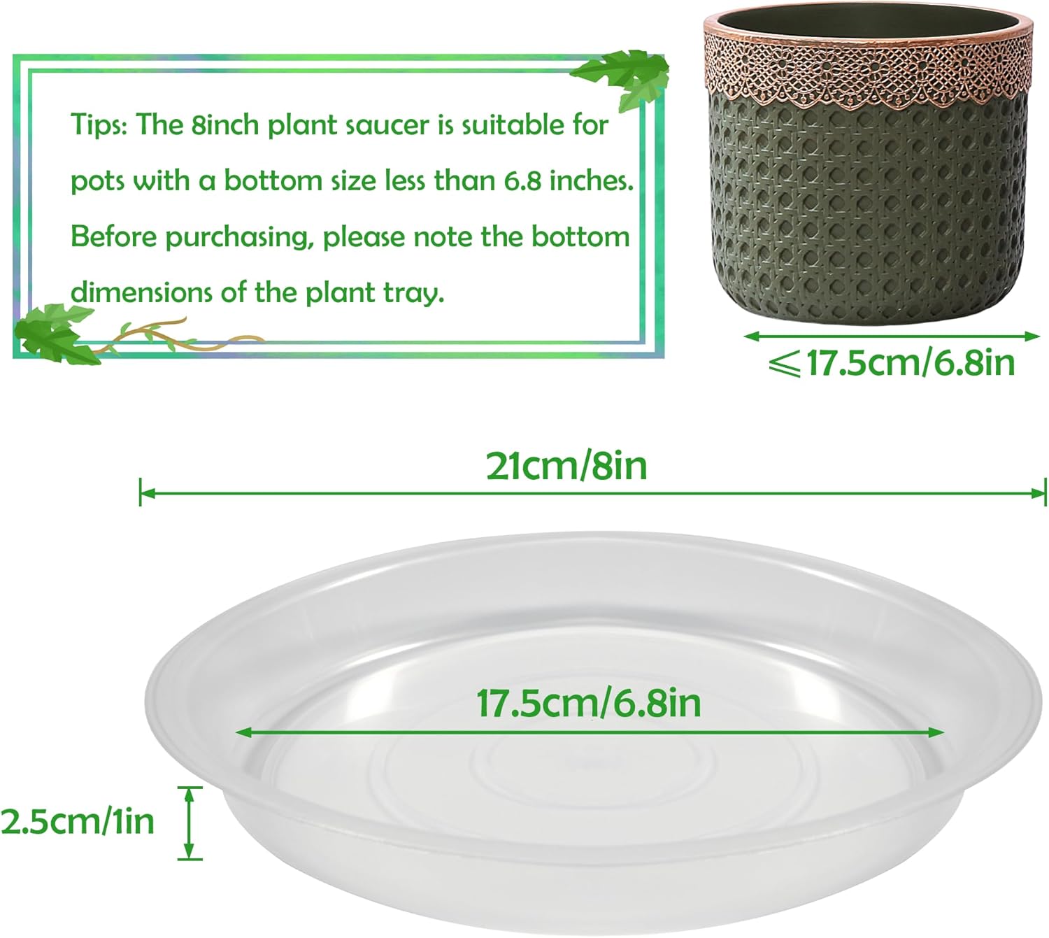 12 Pack 8 Inch Round Plant Saucers for Less 6.8 Inch Pot Indoors Outdoors Plant Trays for Pots Planter Saucer Plastic Plant Drip Tray Planter Water Tray for Potted Plants (Clear, 8"(12pcs))-VerdiqueGarden