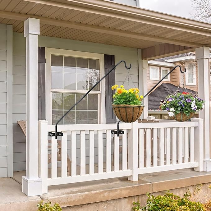 ERYTLLY 2 Packs Extended Rail Hook Fence Deck Bird Feeder Hook 360 Degree Rotary and Length Adjustable Plant Bracket for Feeders, Planters, Suet Baskets, Lanterns, Wind Chimes and More-VerdiqueGarden