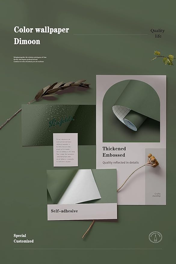 Dimoon 394''x17.7'' Green Peel and Stick Wallpaper Contact Paper Modern Self Adhesive Wall Paper Removable Renter Friendly Textured Solid Color Shelf Cabinet Vinyl Roll (394''x17.7'',Leaf Green)-VerdiqueGarden