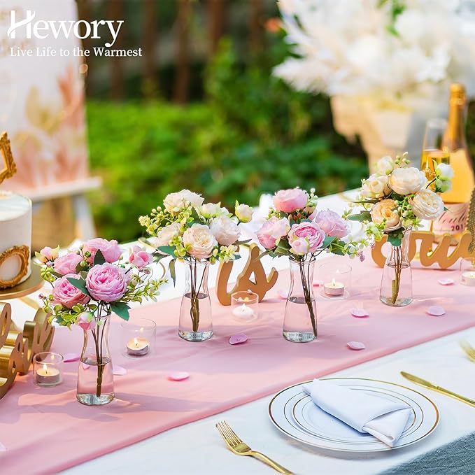 Hewory Glass Bud Vases for Centerpieces - Clear Small Flower Vase Set of 12, Modern Minimalist Cute Mini Decorative Bulk Vases for Wedding Bridal Shower Birthday Party Events Dining Room Table Decor-VerdiqueGarden