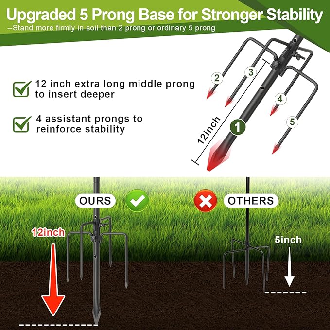Hummingbird Feeder Pole for Outdoors - Heavy Duty Bird Feeder Stand with Adjustable Stake,62"Rustproof Shepards Poles with Hangers Holder for Birdfeeder,Wind Chimes,Lanterns,Wreaths,Black-VerdiqueGarden