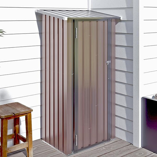 Aoxun 3’x2.1’ Outdoor Metal Storage Shed with Lockable Doors, Steel Utility Tool Shed, Metal Sheds Outdoor Storage for Garden, Patio, Backyard and Lawn, Brown-VerdiqueGarden