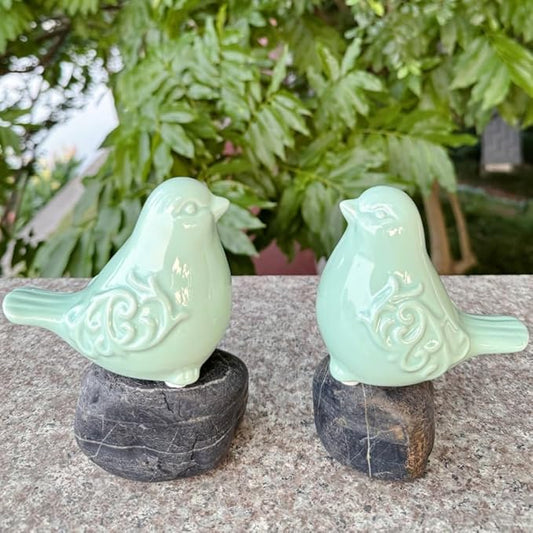 2PCS Ceramic Bird Figurines Decorative Bird Ornaments Statue for Home Garden Decor (Green)-VerdiqueGarden