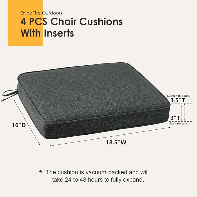 Outdoor Square Corner Seat Cushion, 18.5"x16"x3", Set of 4, Non Slip Seat Cushion Pads with Removable Cover for Patio Furniture, Garden Yard Lawn, Charcoal Gray-VerdiqueGarden