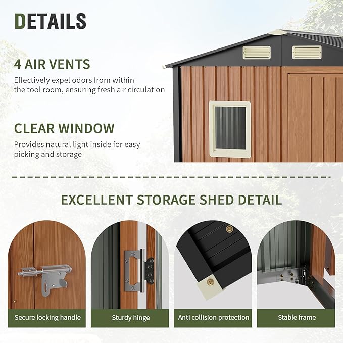 Outdoor Storage Shed 6x4 Ft, Lockable Metal Garden Shed with Window, Tool Shed Tiny House Vertical Outside Storage Building for Backyard, Lawn, Patio, Bike-VerdiqueGarden