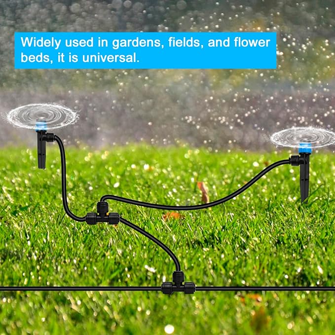 100FT PE Drip Irrigation Tubing, 1/4 inch Blank Distribution Tubing with 10PCS 1/4" Drip Irrigation Tee Connectors for Quick Connector Irrigation System-VerdiqueGarden