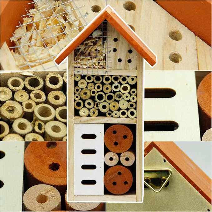 Lulu Home Wooden Insect House, Hanging Insect Hotel for Bee, Butterfly, Ladybirds, Beneficial Insect Habitat, Bug Hotel Garden, 10.4 X 3.4 X 5.4 Inch-VerdiqueGarden