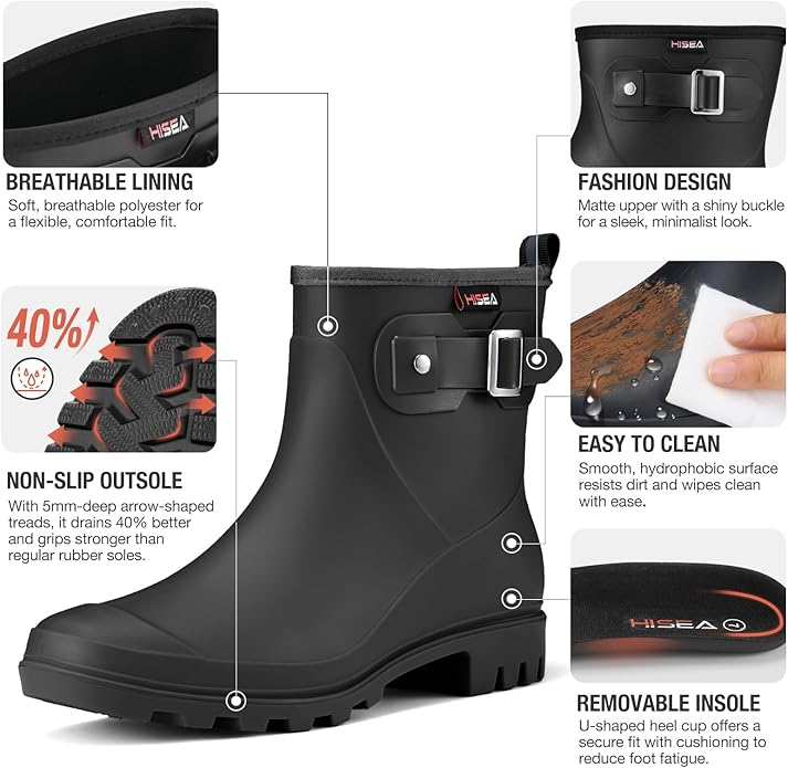 HISEA Women's Ankle Rain Boots Waterproof, Fashion Short Garden Shoes Anti-slip for Women with Comfortable Insole-VerdiqueGarden